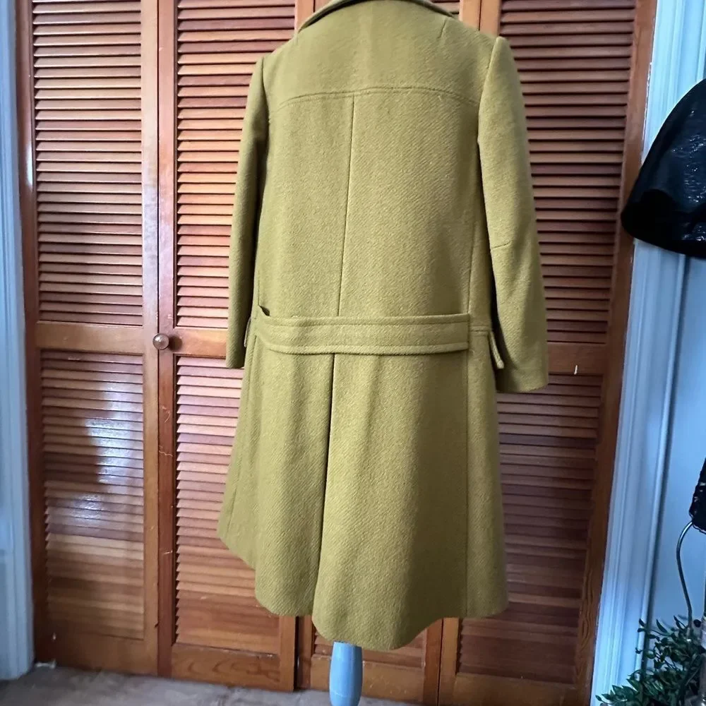 Vintage 1960s Mustard Double-Breasted Trench Coat Satin Lined Wool